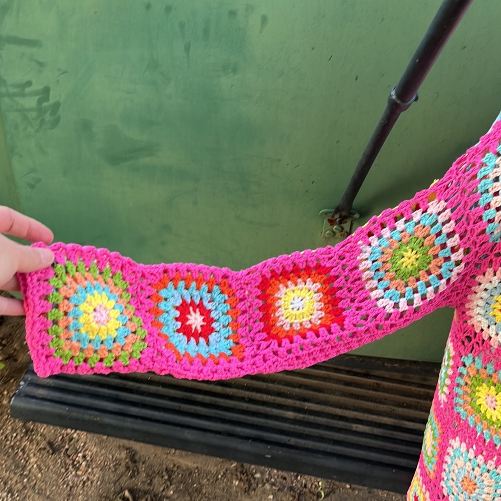 Fuchsia Handmade( not by me) Granny Square Crochet Cardigan - Picture 6 of 16